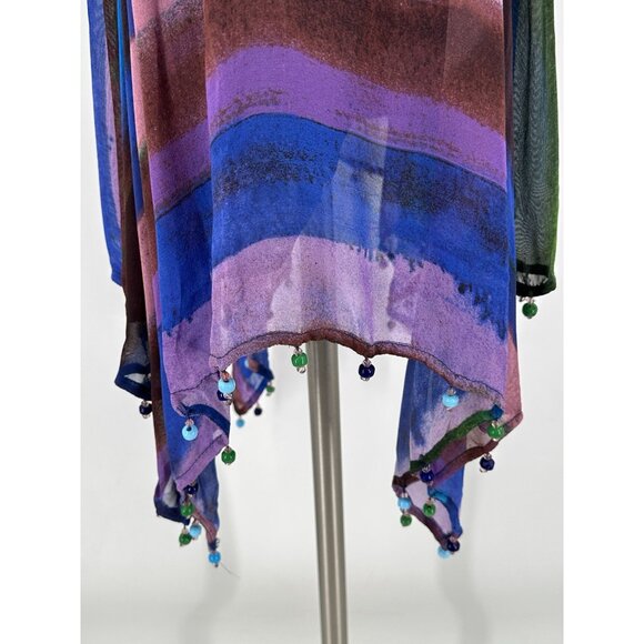 NWT ZARA Skirt Beaded Boho Elastic Waist Flowing Blue Festival Scarf Hem Small - Picture 6 of 8